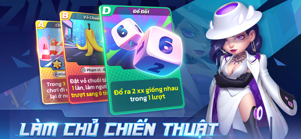 Cờ Tỷ Phú 2 ZingPlay - Personagem e cartas de habilidade de Co Ty Phu 2 ZingPlay exibindo estratégia de jogo