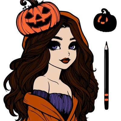 realistic  girl with  a halloween themed look