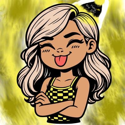 realistic girl crossing her arms and wearing a tank top with her tongue held out she has long hair