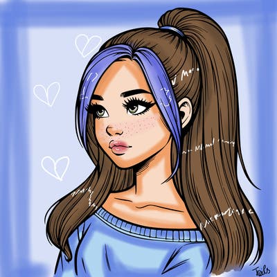 realistic girl with a high ponytail