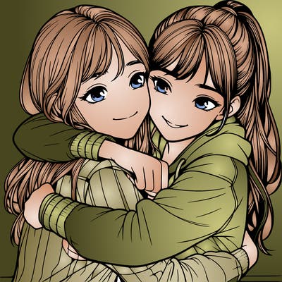realistic 2 girls hugging each other