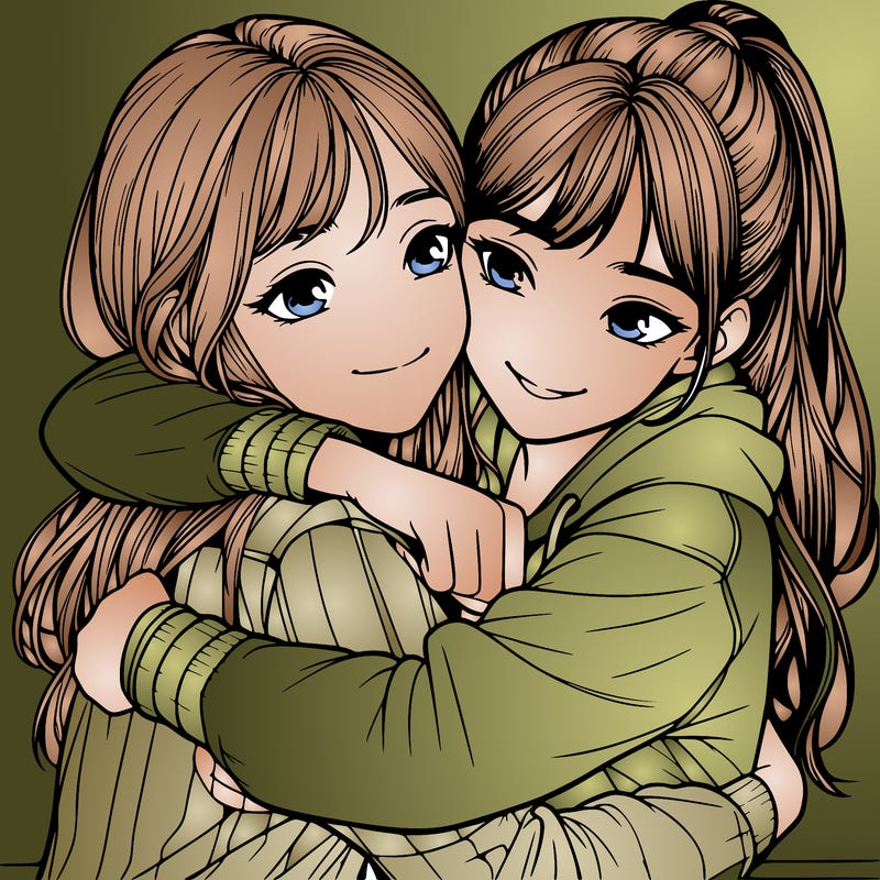realistic 2 girls hugging each other