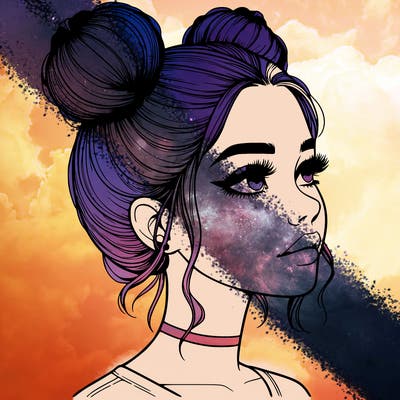 realistic girl with buns on the top of her head