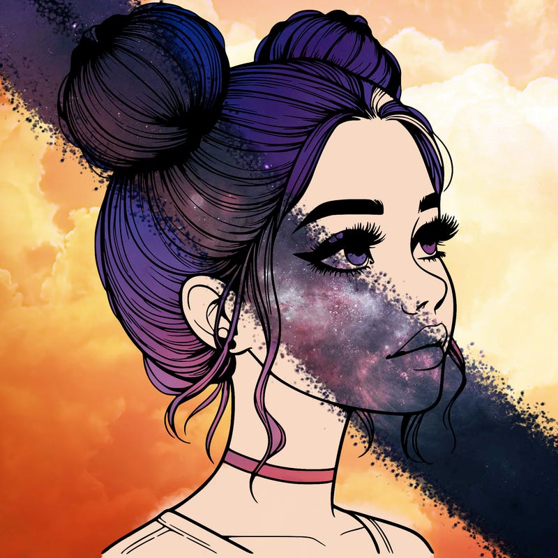realistic girl with buns on the top of her head