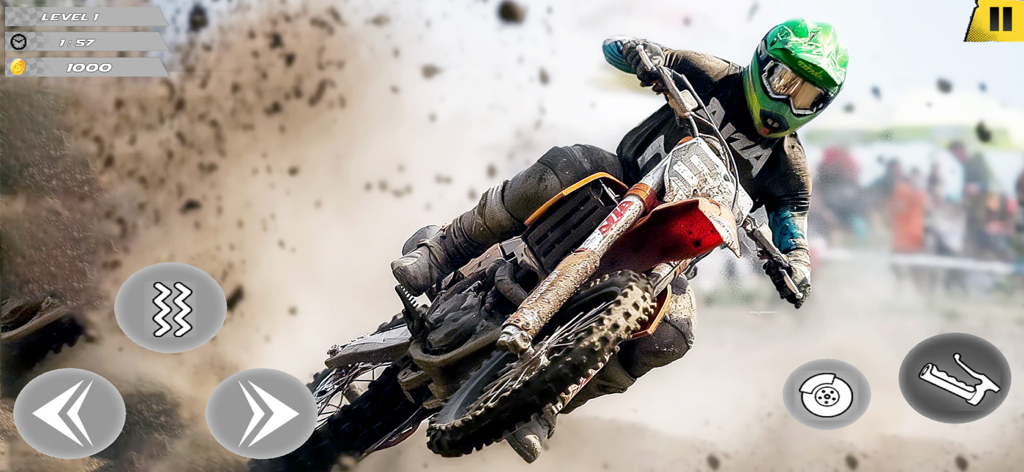 Off-road Dirt Bike Racing Game - Image d'action à haute vitesse d'un motard de motocross dans le jeu de course de moto tout-terrain.