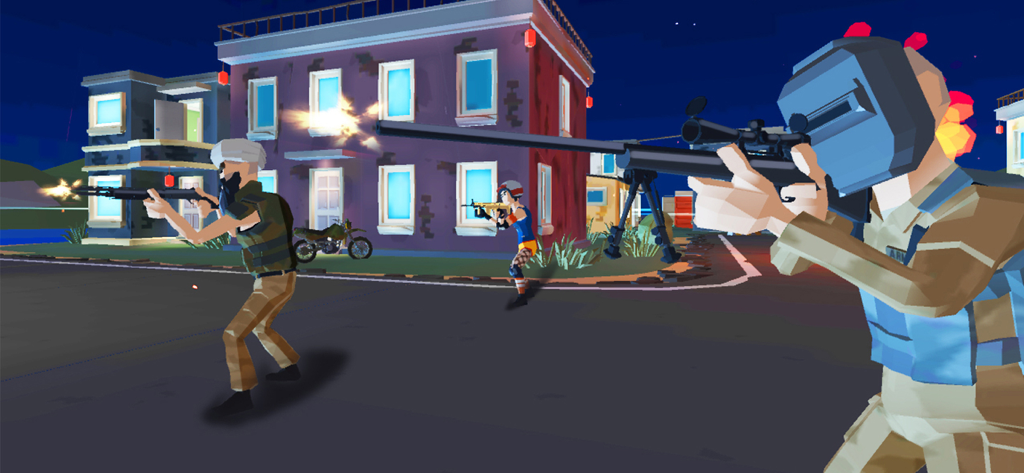 Battle Island:Pixel PvP FPS - Pixelated characters with guns in an urban night battle scene