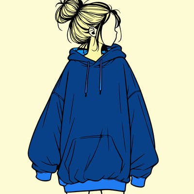realistic girl with a oversized sweatshirt on and a bun