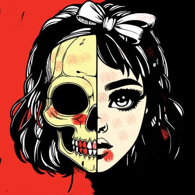 realistic girl with half skull mask