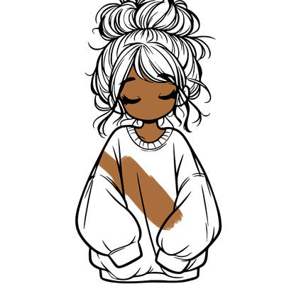 girl with baggy sweatshirt and messy bun