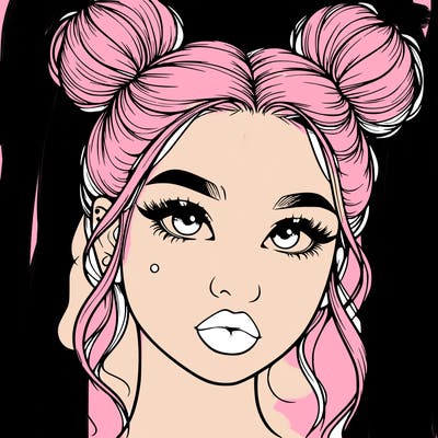 realistic girl with two buns on her hair and lips