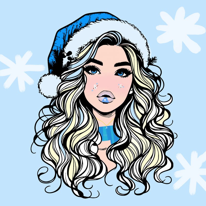 realistic christmas girl with wavy hair and lips