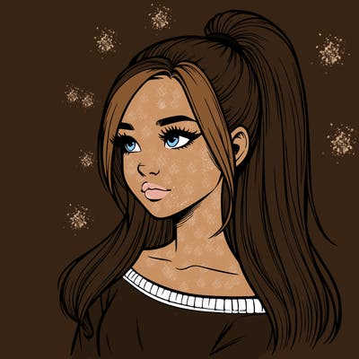 realistic girl with a high ponytail