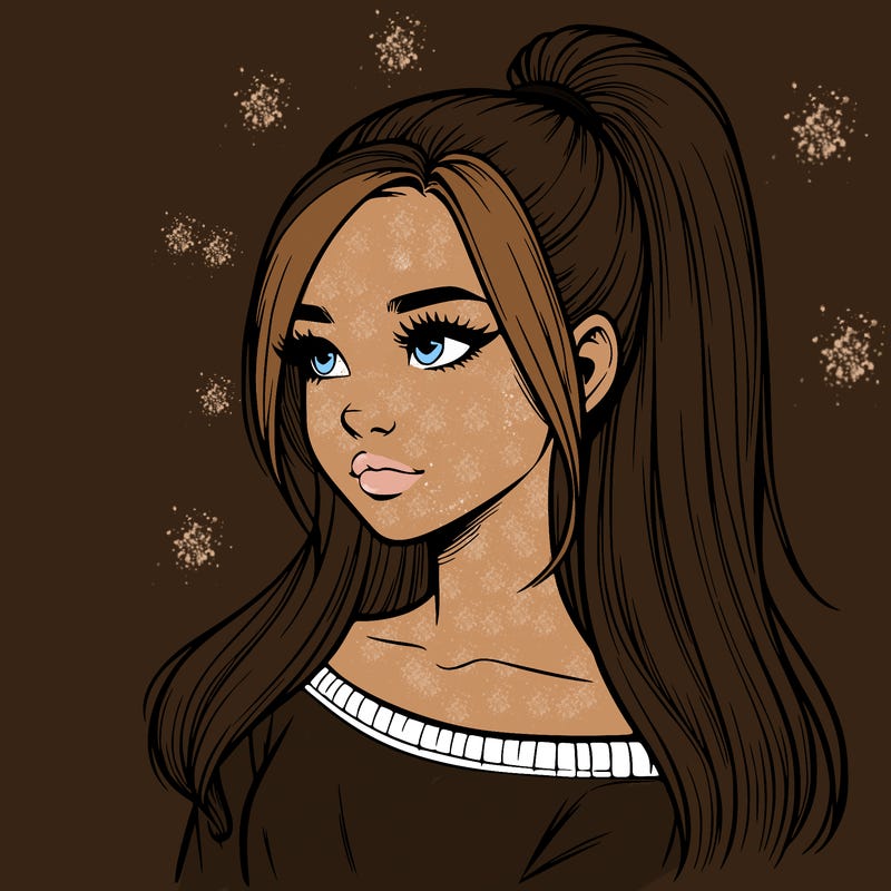 realistic girl with a high ponytail