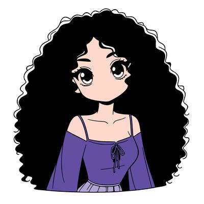 a black anime girl with long afro hair