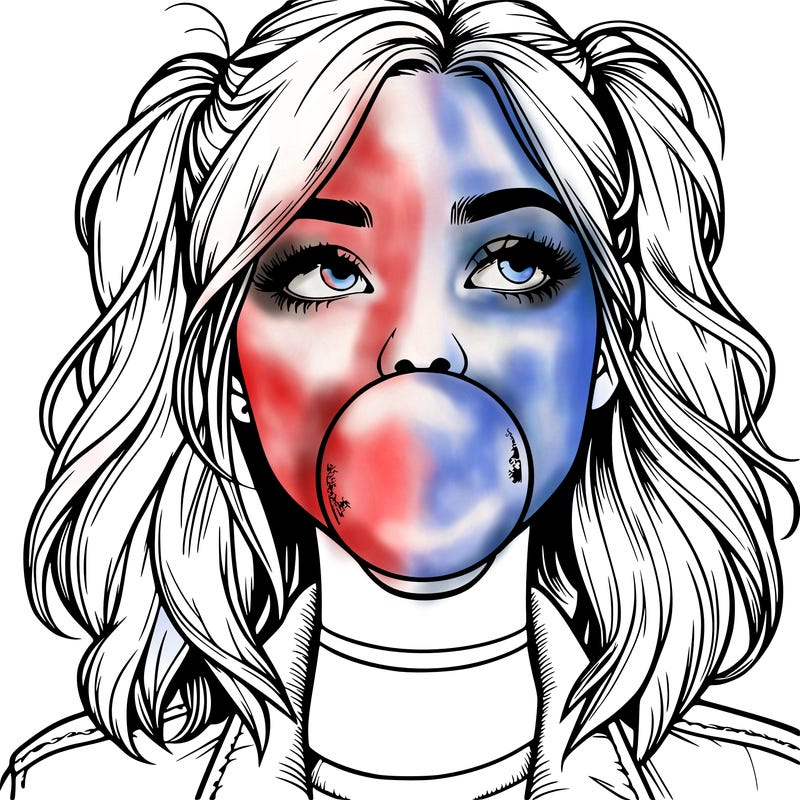 realististic girl blowing bubble -gum