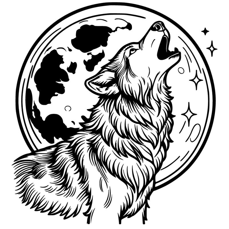 a realistic wolf howling at the moon