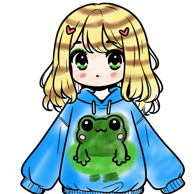 girl wearing frogging sweatshirt