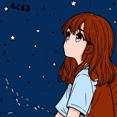 girl looking at stars realistic