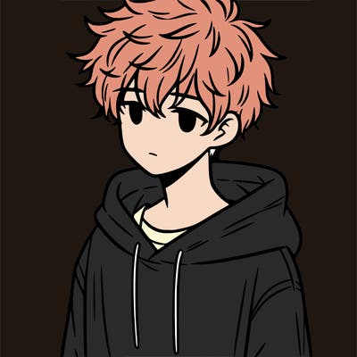 a teenage boy with messy and fluffy hair and a oversized hoodie on