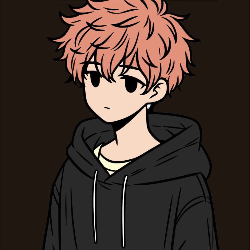 a teenage boy with messy and fluffy hair and a oversized hoodie on