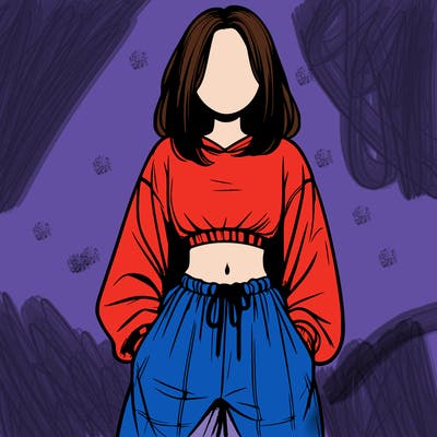 realistic girl faceless with baggy pants and a crop top