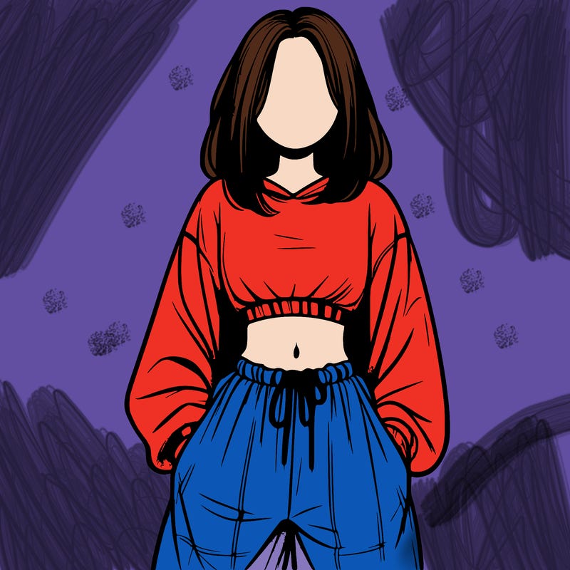 realistic girl faceless with baggy pants and a crop top
