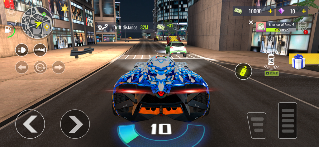 Real Car Driving Night City - Gameplay of a blue supercar driving through a neon lit city street at night