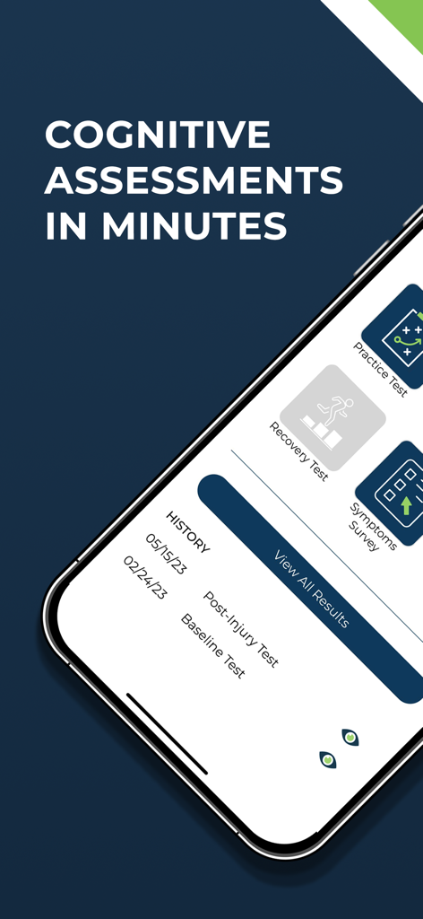 HitCheck: Cognitive Assessment - Bildschirm einer Smartphone-App, der die HitCheck-App mit Optionen für kognitive Tests und Nachverfolgung des Verlaufs anzeigt