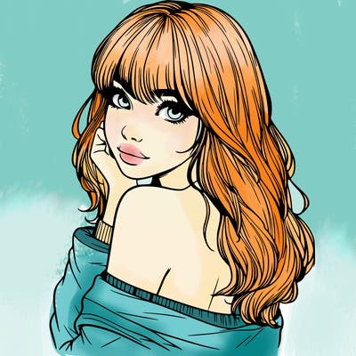 realistic girl with bangs looking over her shoulder