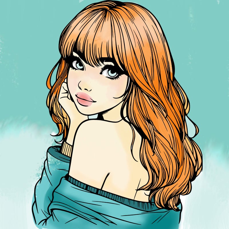 realistic girl with bangs looking over her shoulder
