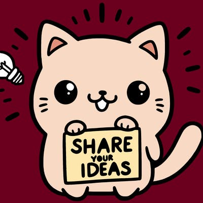 a cute cat saying share your ideas