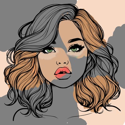 realistic girl with wavy hair and lips