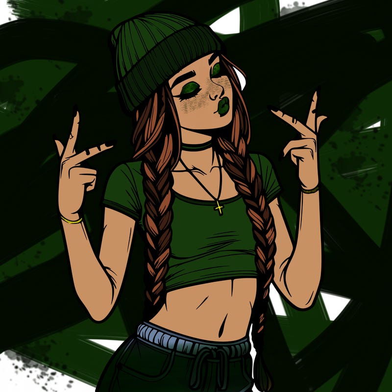 realistic teenage girl with braids and a beanie and crop top doing 🫶🏼