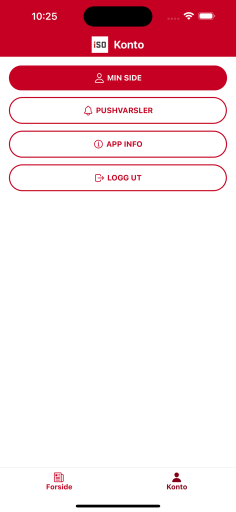 Interface des paramètres du compte de l'application d'actualités iSolør avec des options de menu pour le profil utilisateur et les notifications