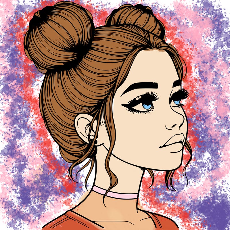 realistic girl with buns on the top of her head