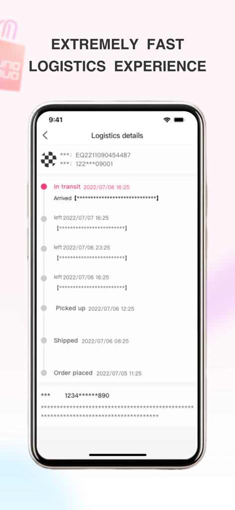 UNOUNO - Shopping Online - Captura de tela do aplicativo UNOUNO mostrando detalhes de rastreamento logístico em tempo real para um pedido de atacado