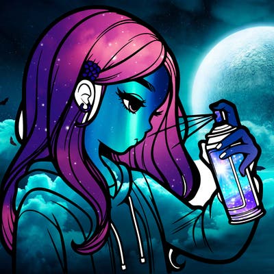 a realistic girl spray painting