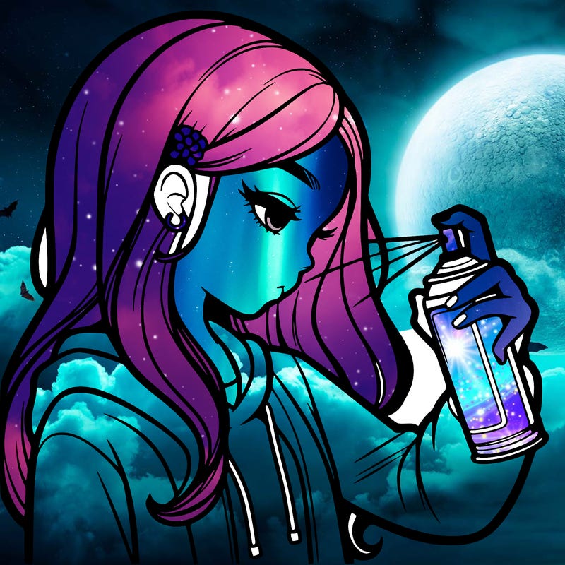 a realistic girl spray painting