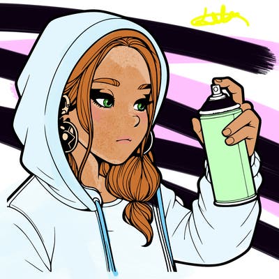 a realistic girl, spray painting
