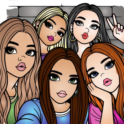 group of teen girls friends y2k up close in a selfie