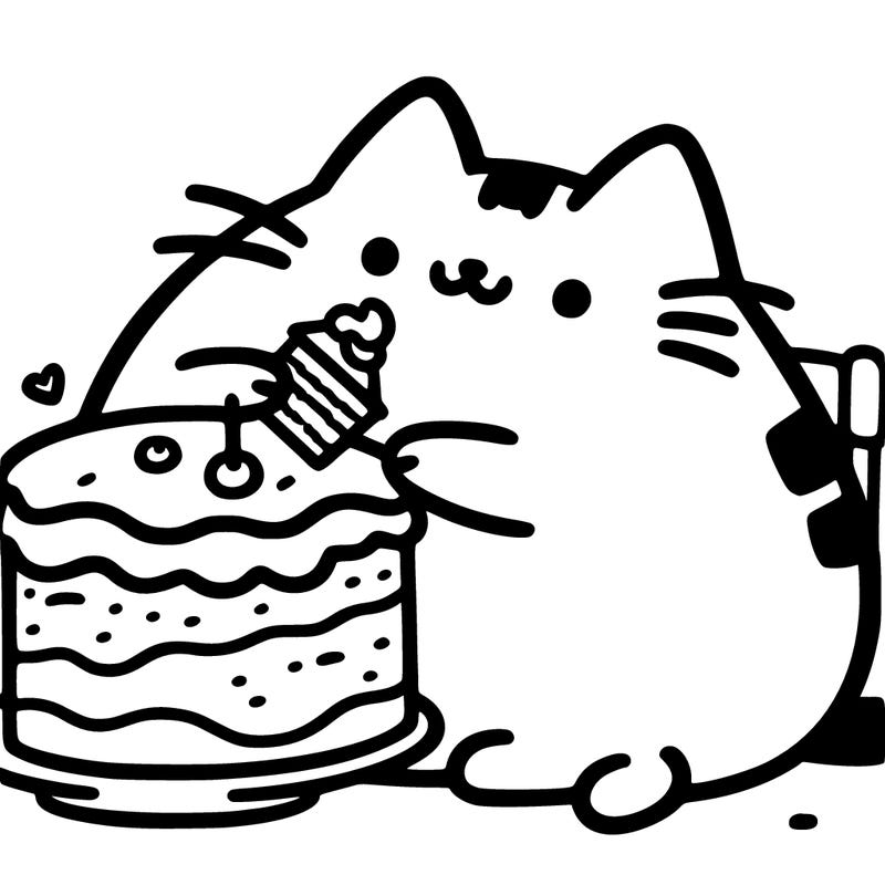 pusheen eating cake