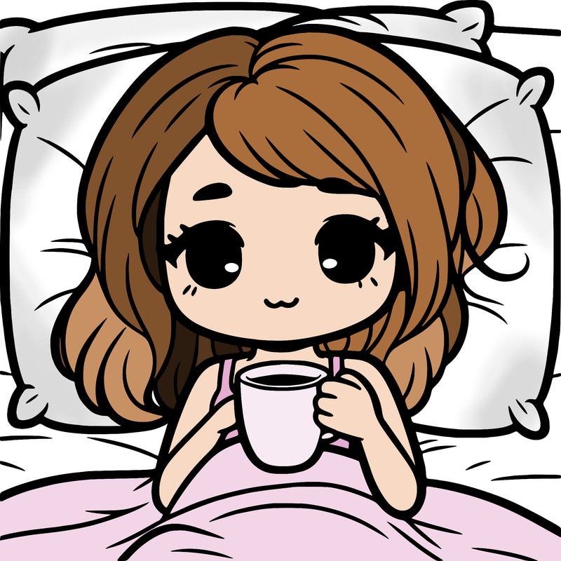 a girl drinking coffee in bed