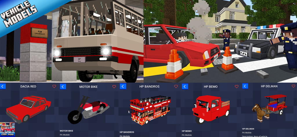 Cars Addon for Minecraft - Galleria di modelli di veicoli per Minecraft con auto, moto e autobus.