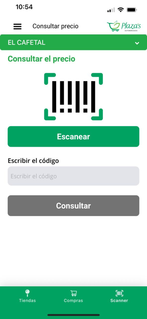 Automercados Plaza's - Price check scanner interface on Automercados Plazas app
