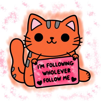 cat with a sign that says i’m following whoever follows me