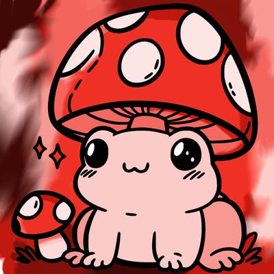 a cute frog with a mushroom hat