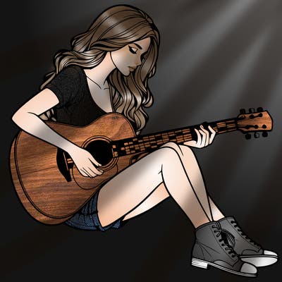 realistic woman play guitar