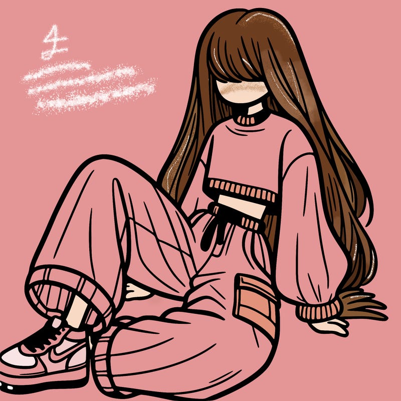 a girl with baggy pants and a crop top with long hair