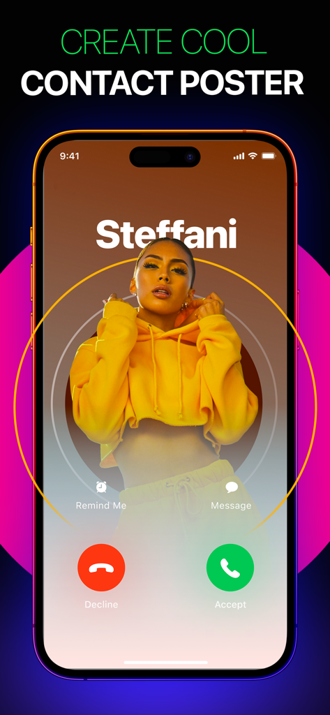 Benutzerdefinierter iPhone-Anruferbildschirm, der ein stilvolles, personalisiertes Kontaktposter für Steffani anzeigt