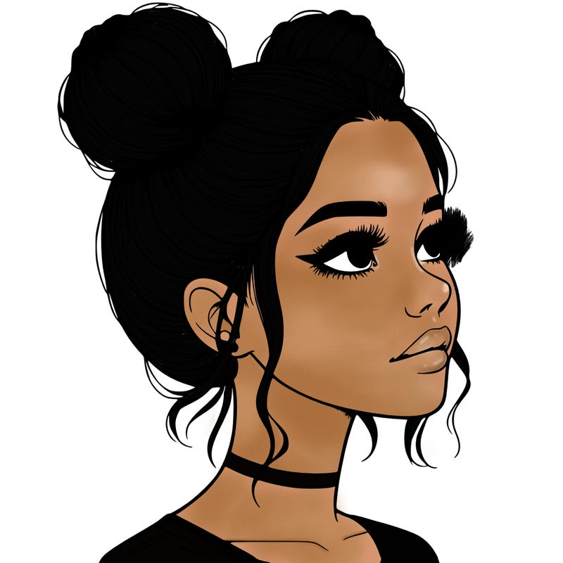 realistic girl with buns on the top of her head